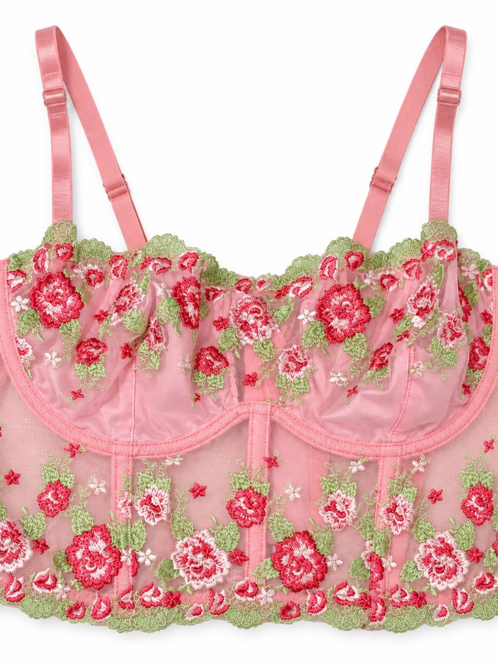 Finesse Pink Floral Embroidered Longline Balconette Bra